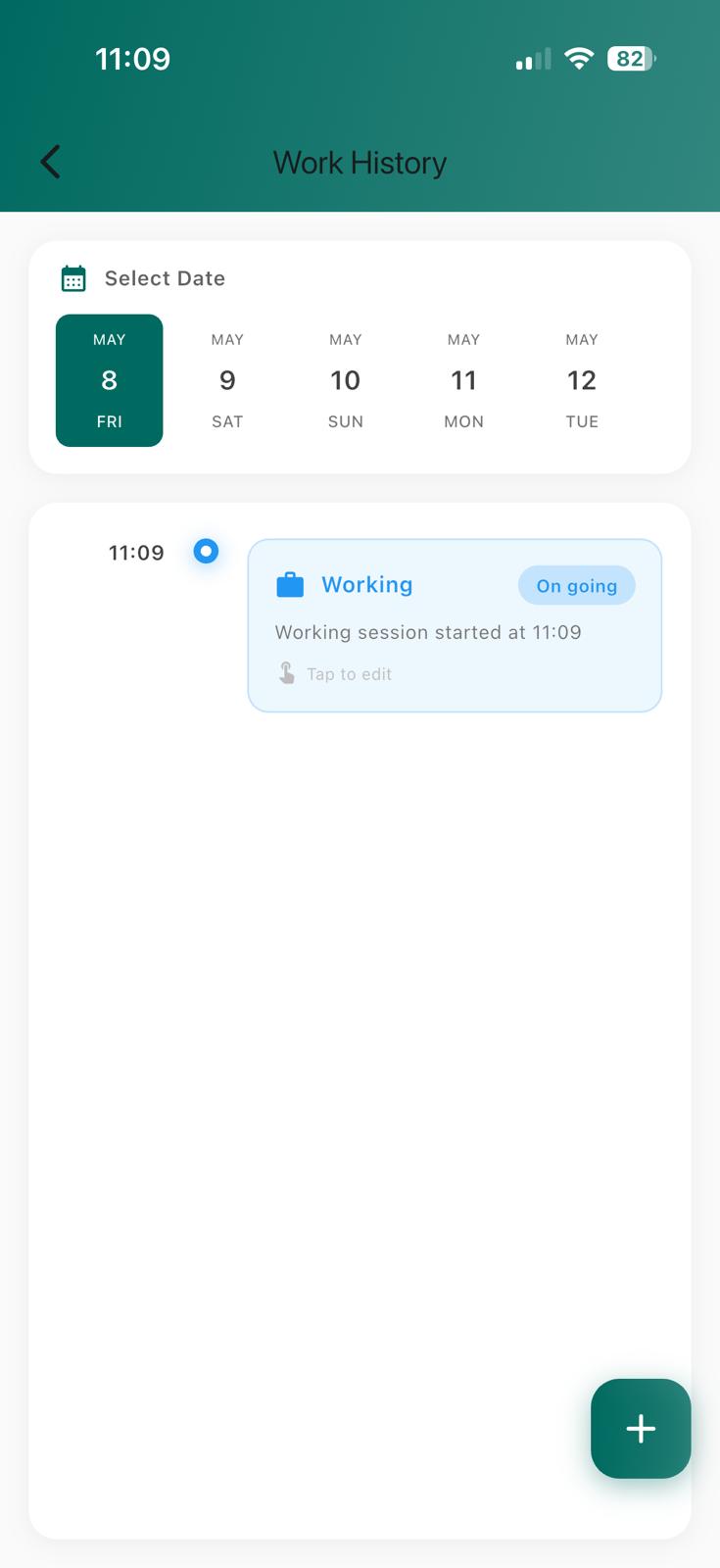 Driver App EWD and fatigue management screen showing work and rest status.
