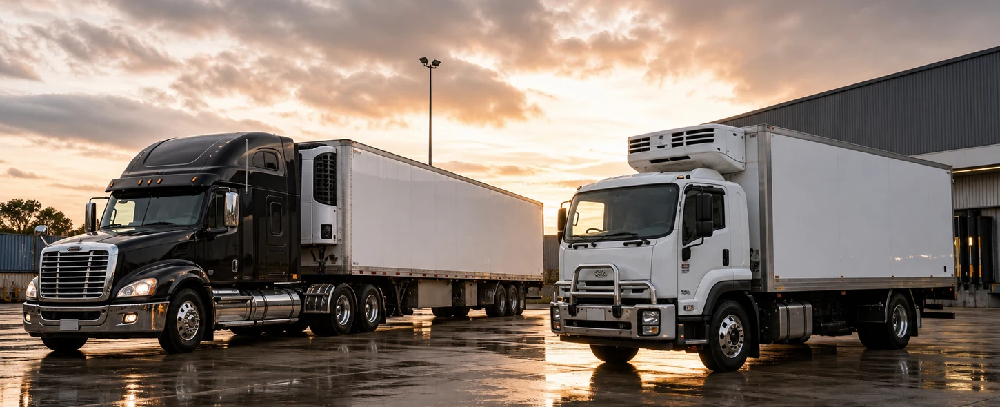 Prime mover and heavy transport vehicles representing truck telematics operations.