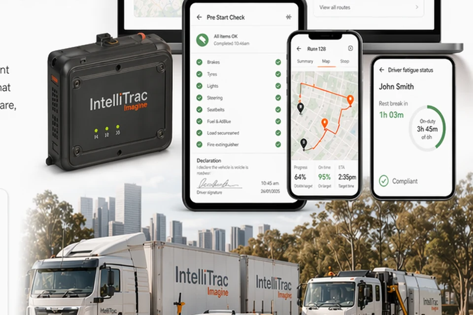 IntelliTrac fleet and operational dashboard imagery.